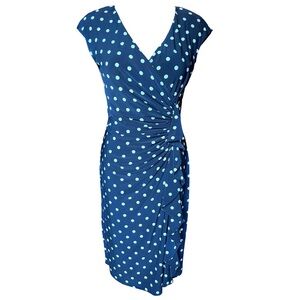 American Living Navy Polka Dot Faux Wrap Dress
